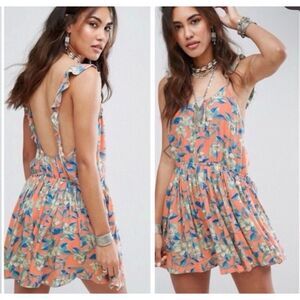 Free people Dear You Floral Mini Dress Ruffle Straps Large NEW #785